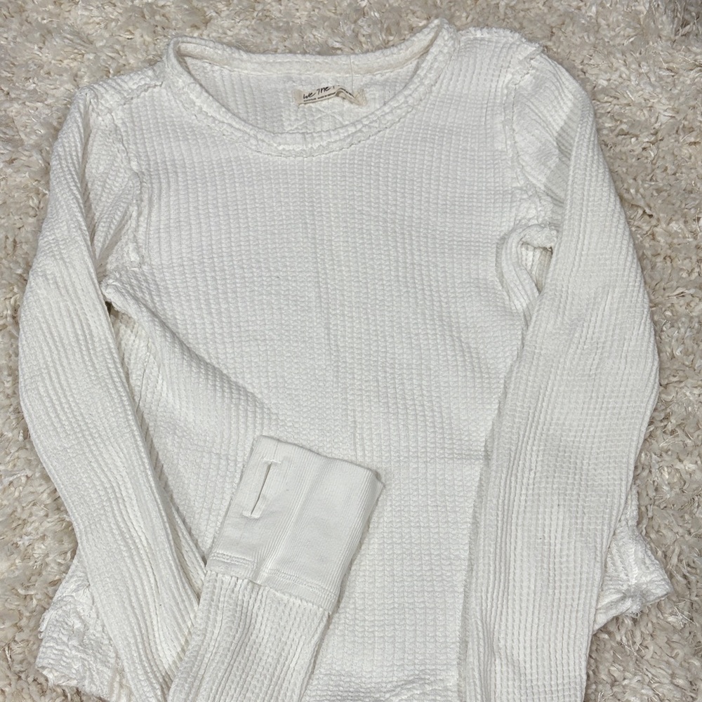 Free People White Waffle Knit Long Sleeve Top